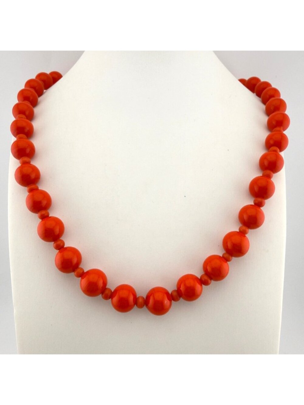 Vintage Glass Bead Necklace Hand Knotted Vibrant Orange Single Strand 24" Heavy